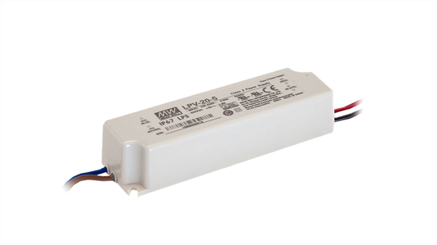 Mean Well LED Driver, 12V Output, 20W Output, 1.67A Output, Constant Voltage