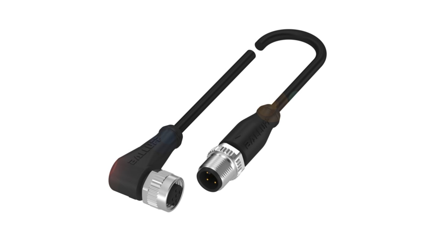 BALLUFF Right Angle Female M12 to Straight Male M12 Sensor Actuator Cable, 600mm