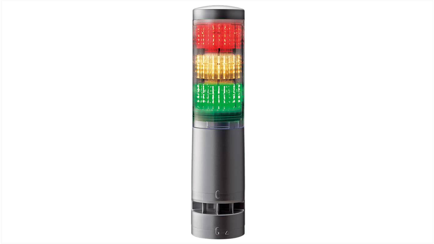 Patlite LA6 Series Clear Buzzer Signal Tower, 3 Lights, 24 V dc, Direct Mount