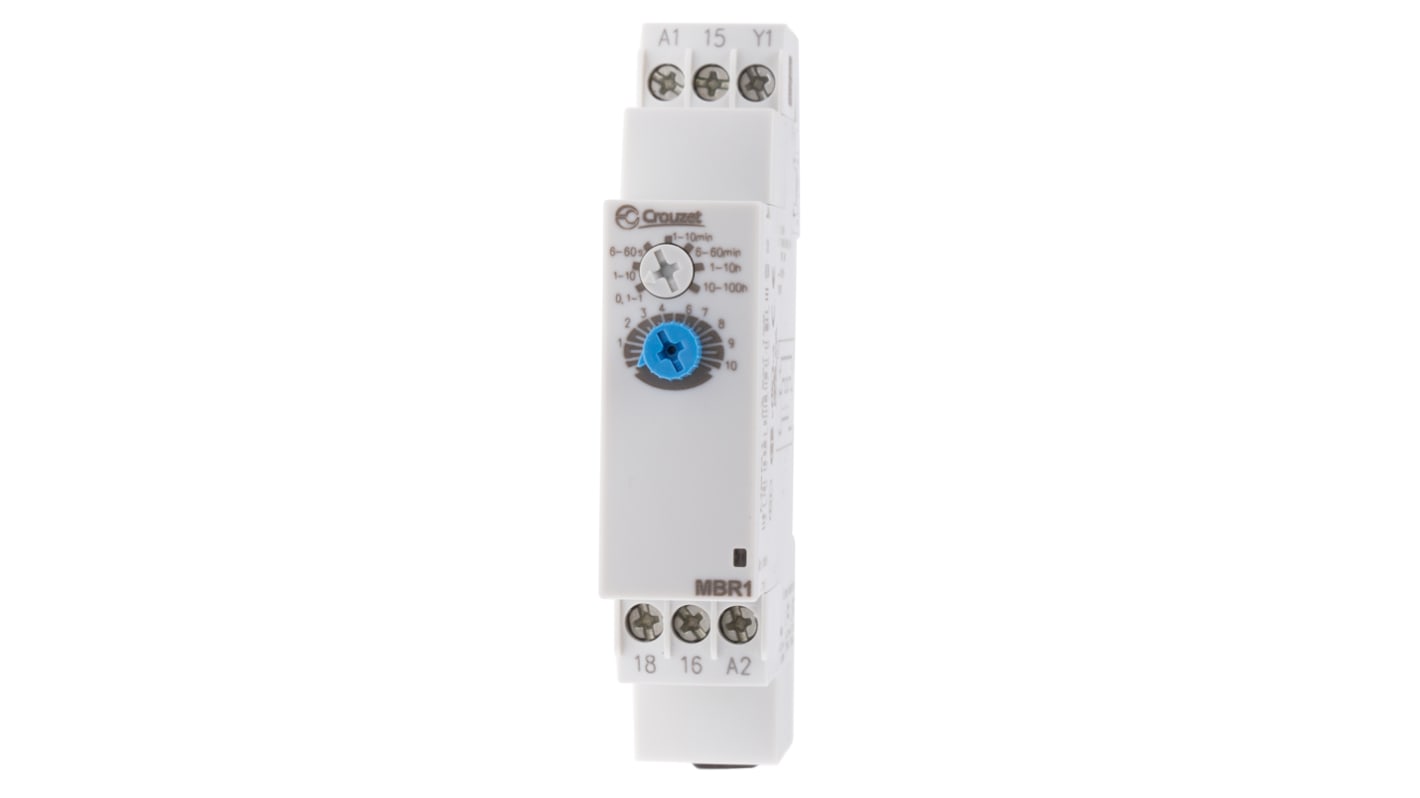 Crouzet DIN Rail  Single Function Timer Relay, 24 → 240 V ac, 24V dc, SPDT, 0.1 s → 100h