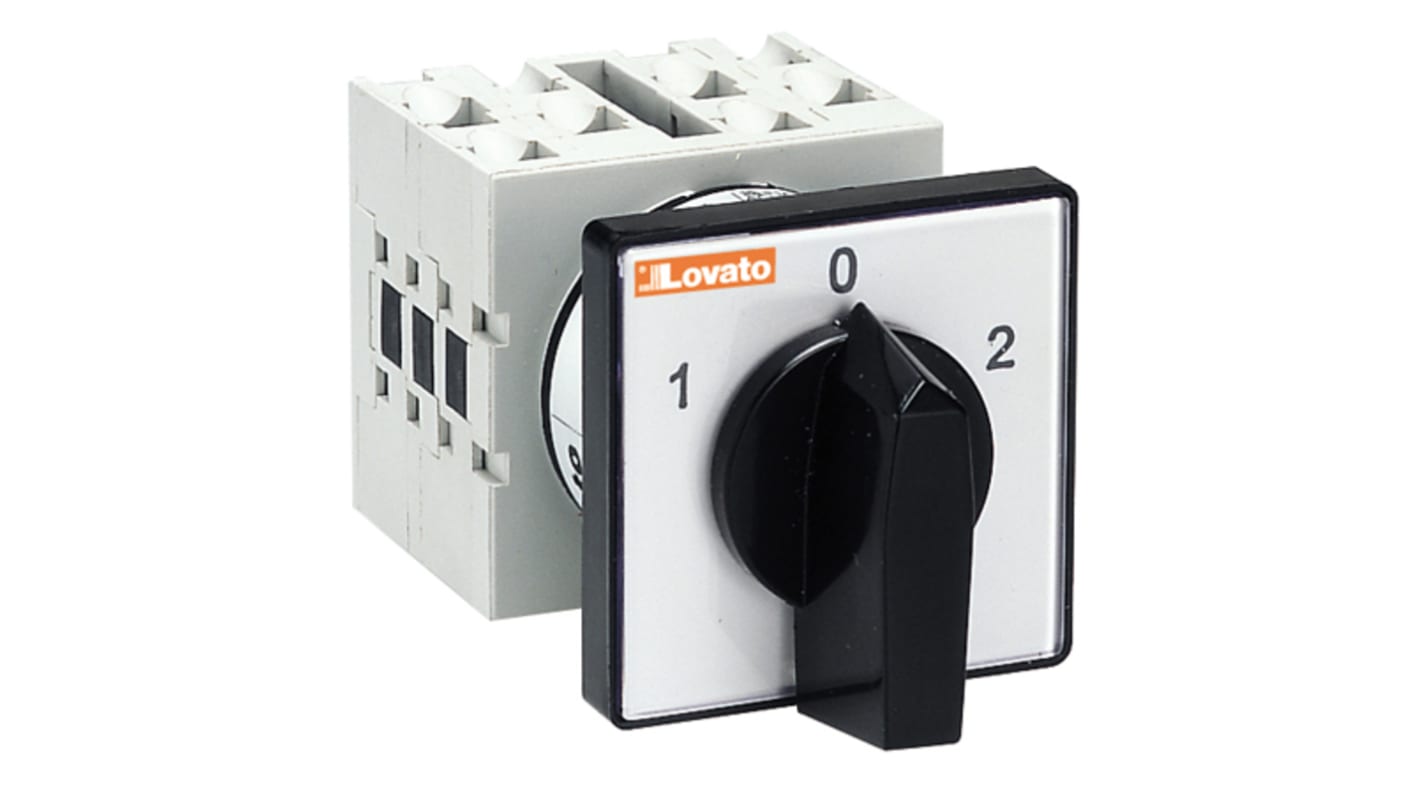 Lovato, 1P 3 Position 60° Changeover Switch, 20A, Short Black Handle Actuator