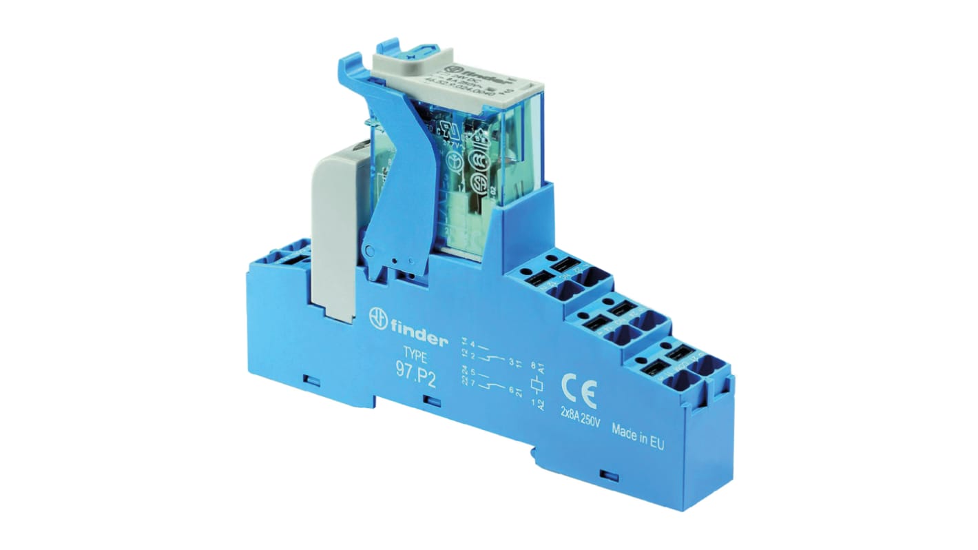 Finder  DIN Rail Mount Interface Relay, 12V ac Coil, 8A Load Current, DPDT-2C/0