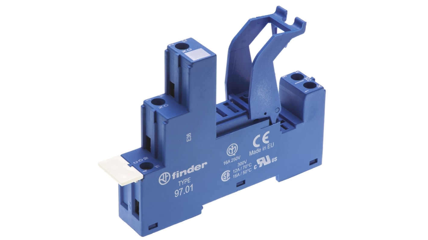 Finder 97 Relay Socket for use with 46.61 and 46.52 Series Relay 5 Pin, DIN Rail, 250V ac