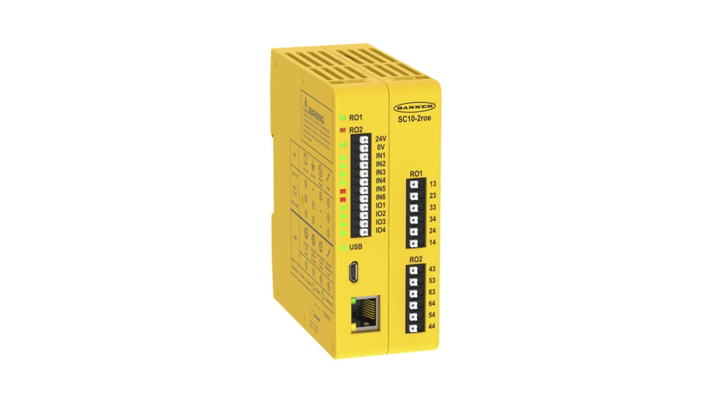 Banner SC10-2 Series Safety Controller, 10 Safety Inputs, 2 Safety Outputs, 24 V dc