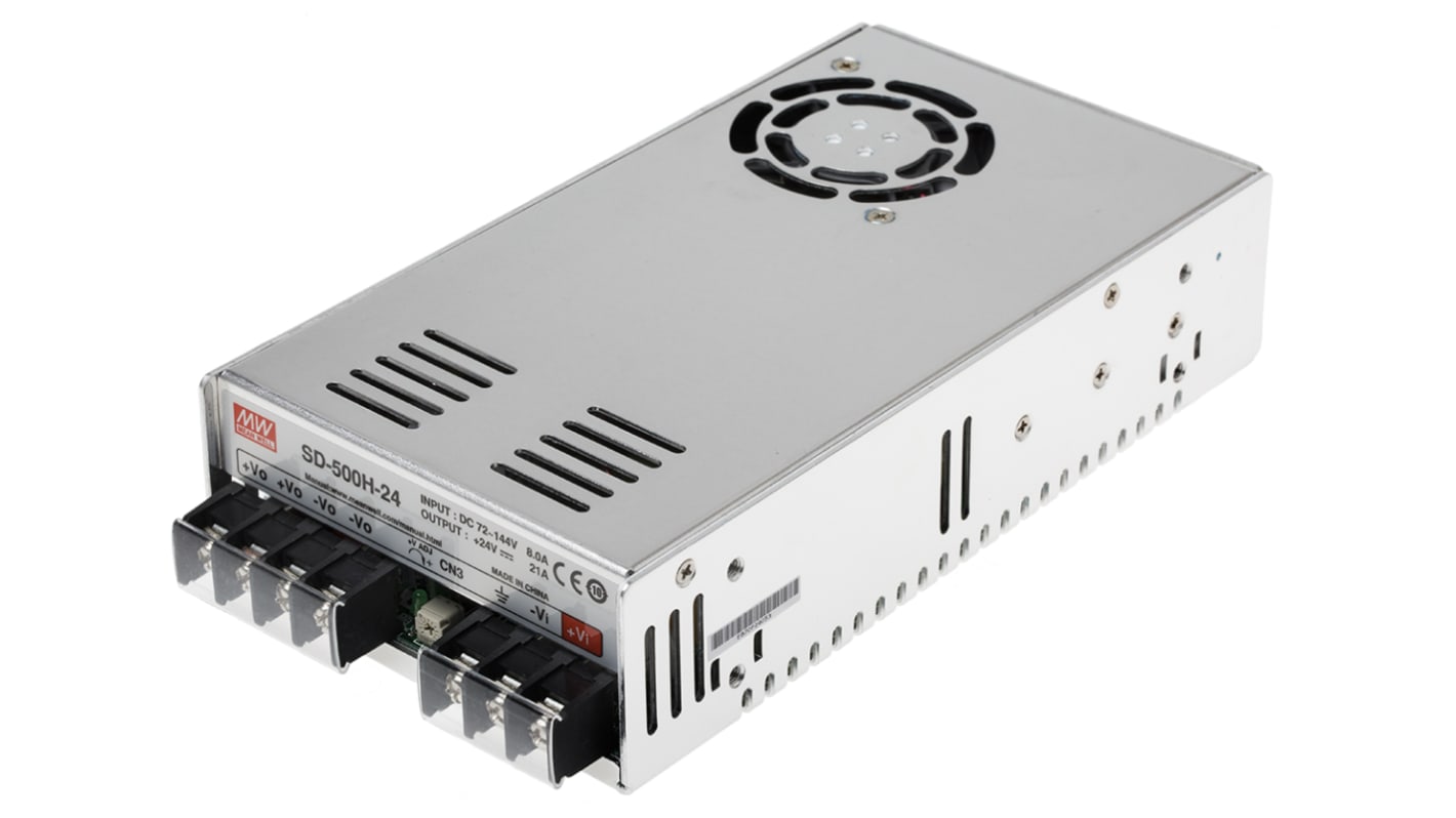 Mean Well DC-DC Converter, 24V dc/ 21A Output, 72 → 144 V dc Input, 500W, Chassis Mount, +60°C Max Temp -20°C