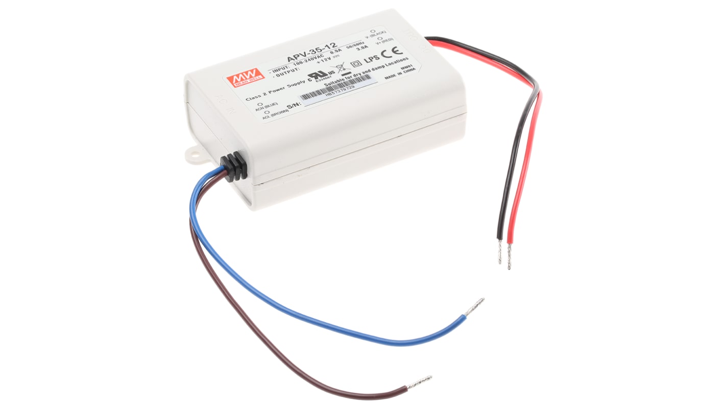 Mean Well LED Driver, 12V Output, 36W Output, 3A Output, Constant Voltage