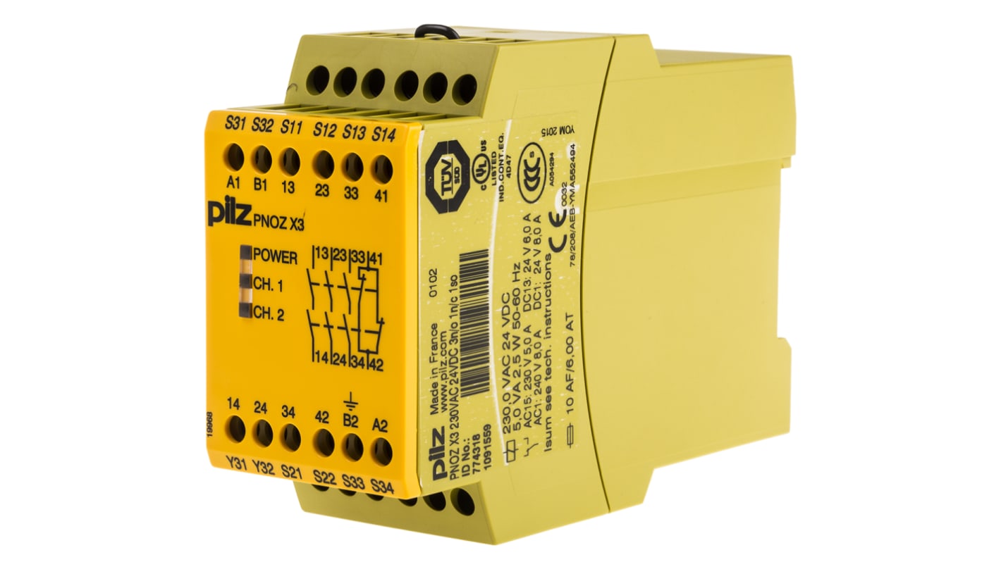 Pilz PNOZ X3 Series Dual-Channel Emergency Stop Safety Relay, 24 V dc, 230V ac, 3 Safety Contact(s)