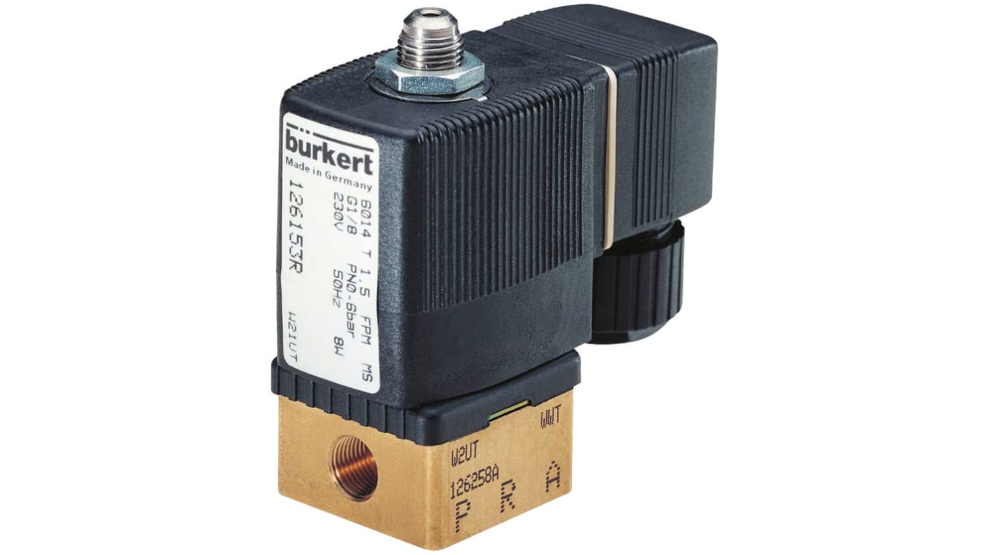 Burkert Solenoid Valve 125367, 3 port(s) , NC, 24 V dc, 1/8in