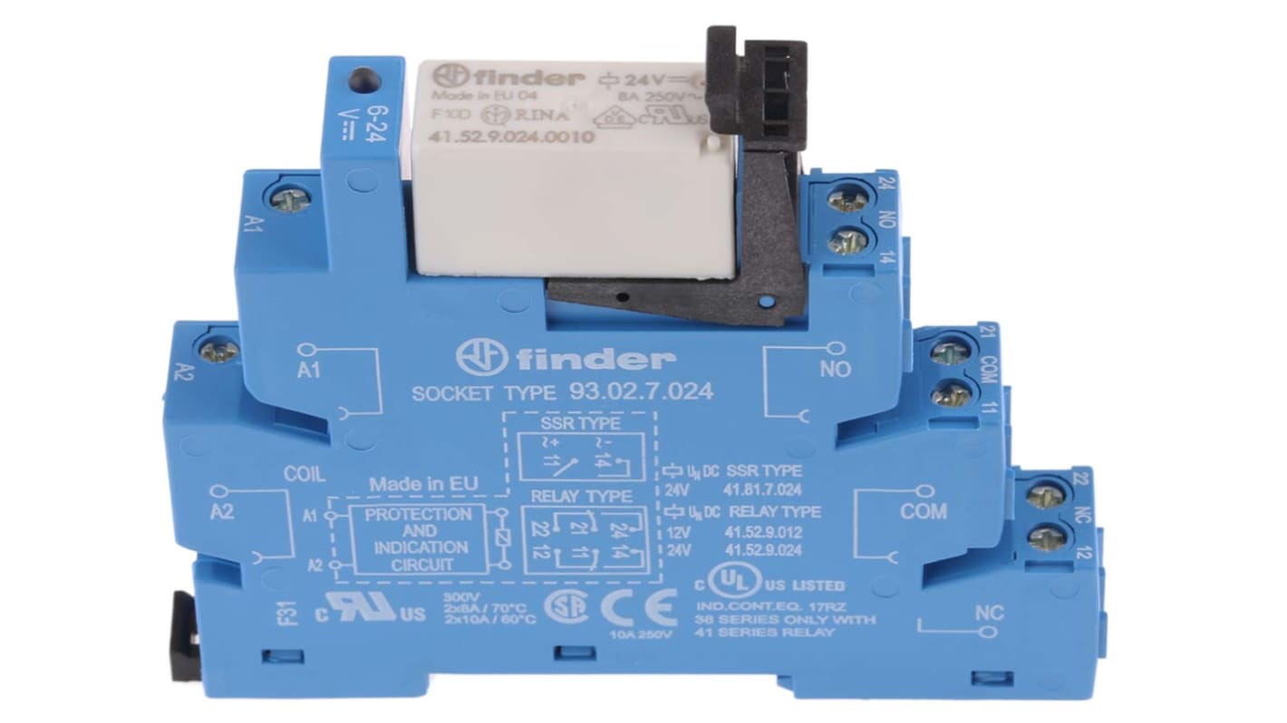 Finder  DIN Rail Mount Interface Relay, 24V dc Coil, DPDT