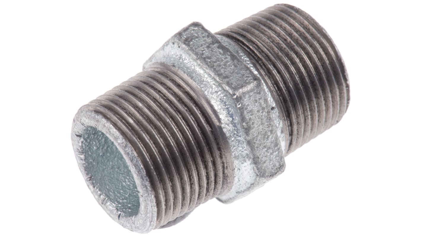 Georg Fischer Galvanised Malleable Iron Fitting Hexagon Nipple, Male BSPT 3/4in to Male BSPT 3/4in