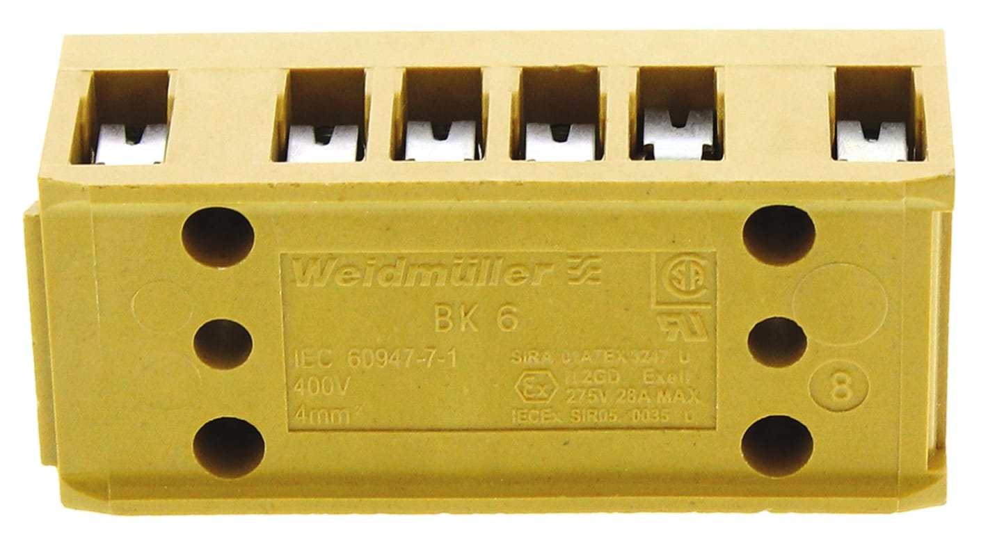 Weidmuller 6-Way Non-Fused Terminal Block, 32A, Screw Terminals, 22 → 12 AWG, Screw