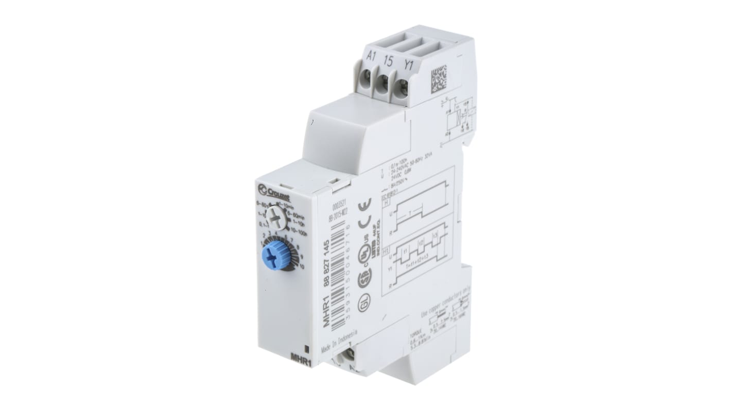 Crouzet DIN Rail  Single Function Timer Relay, 24 → 240 V ac, 24V dc, SPDT, 0.1 s → 100h