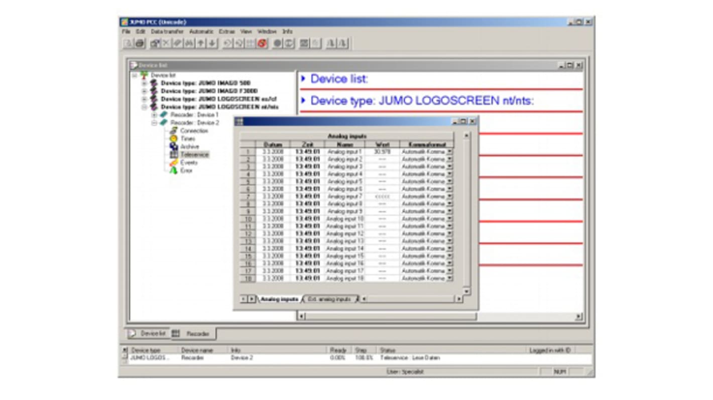 PCC-Programm . Software - PCA Communication Server for use with Jumo Indicator, Jumo Recorder, Jumo Temperature