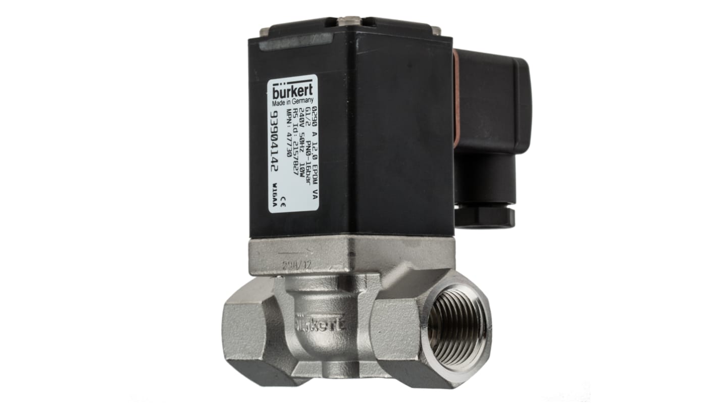 Burkert Solenoid Valve 047730, 2 port(s) , NC, 240 V ac, 1/2in