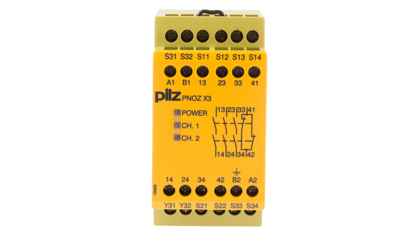 Pilz PNOZ X3 Series Dual-Channel Safety Switch/Interlock Safety Relay, 24V ac/dc, 3 Safety Contact(s)
