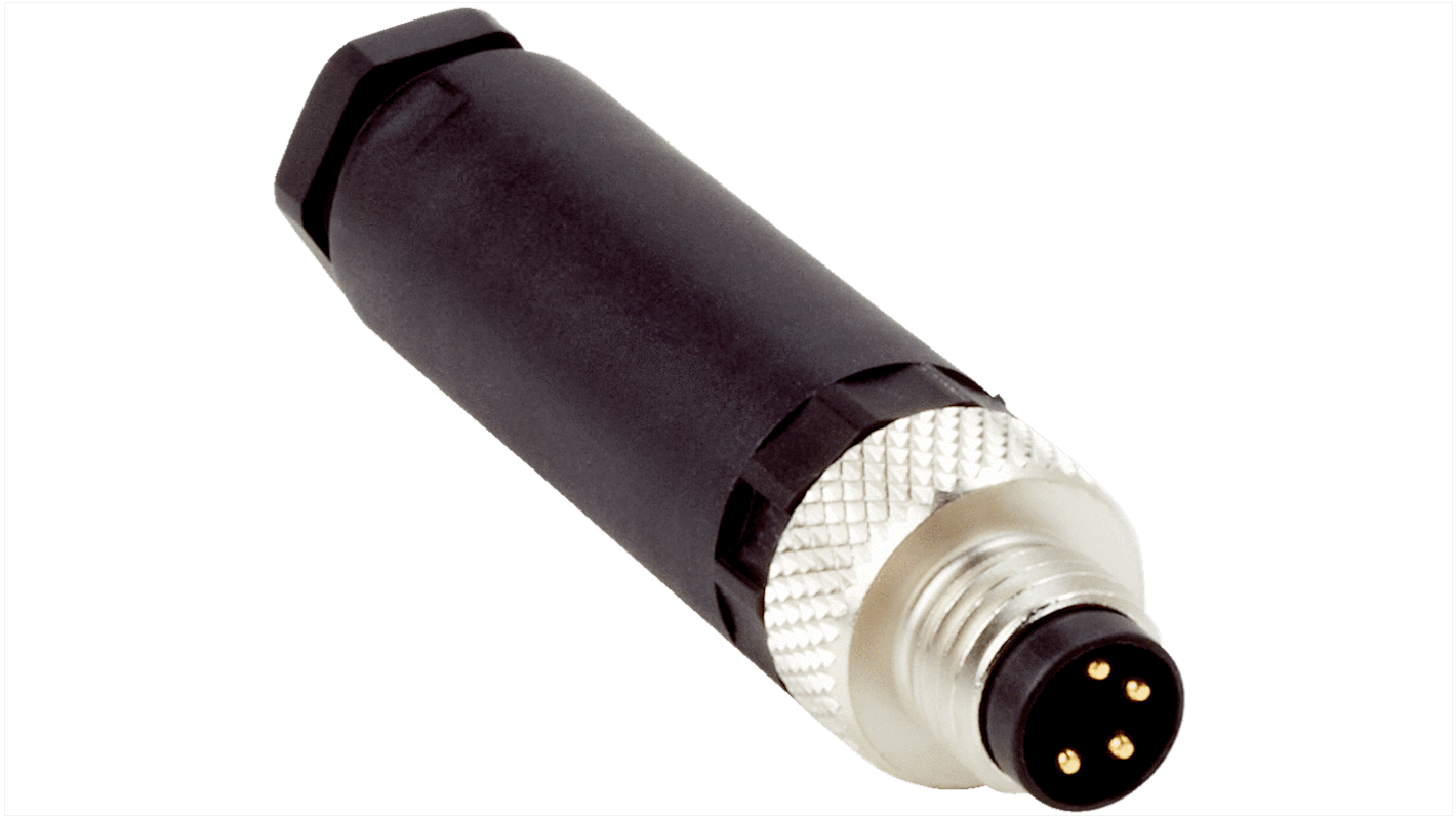 Connector, 4 Contacts, Cable Mount, M8 Connector, Plug, Male, IP67