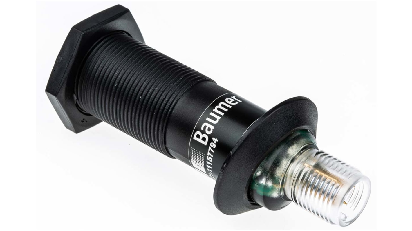 Baumer Diffuse Photoelectric Sensor, Barrel Sensor, 0 → 300 mm Detection Range