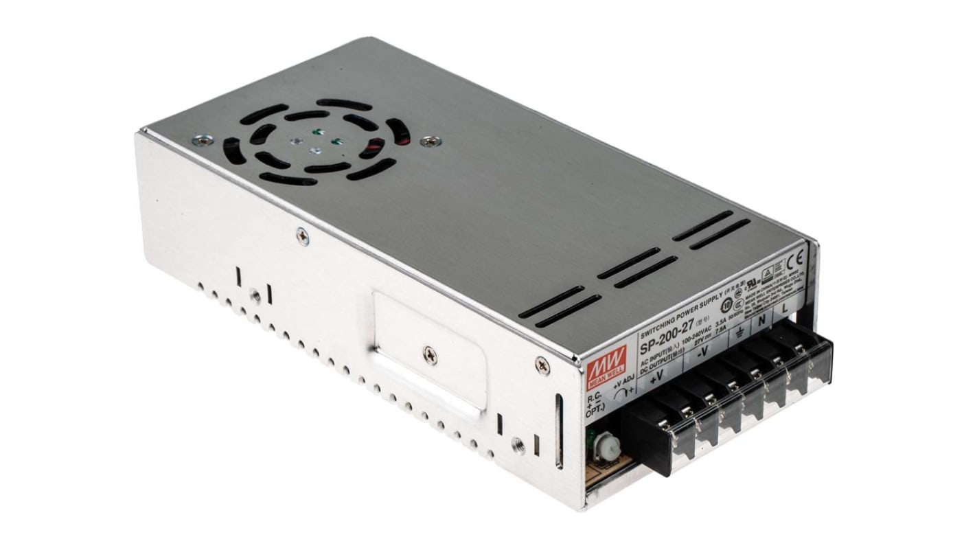Mean Well Embedded Switch Mode Power Supply SMPS, 27V dc, 7.5A, 202.5W, 1 Output 120 → 370 V dc, 85 → 264