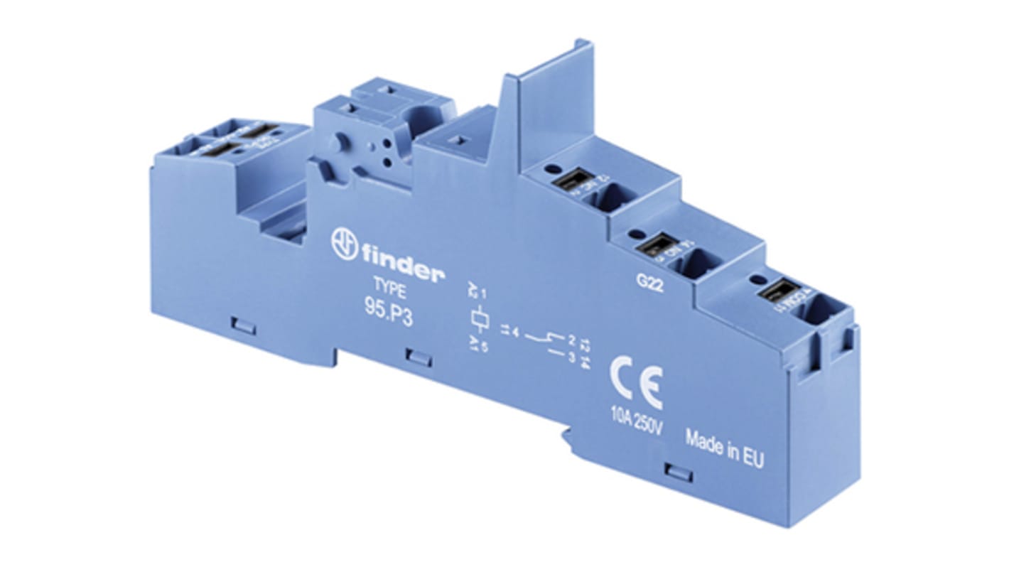 Finder 95 Relay Socket for use with 40.31 Relay, 86.30 Timer Module, DIN Rail, 250V ac
