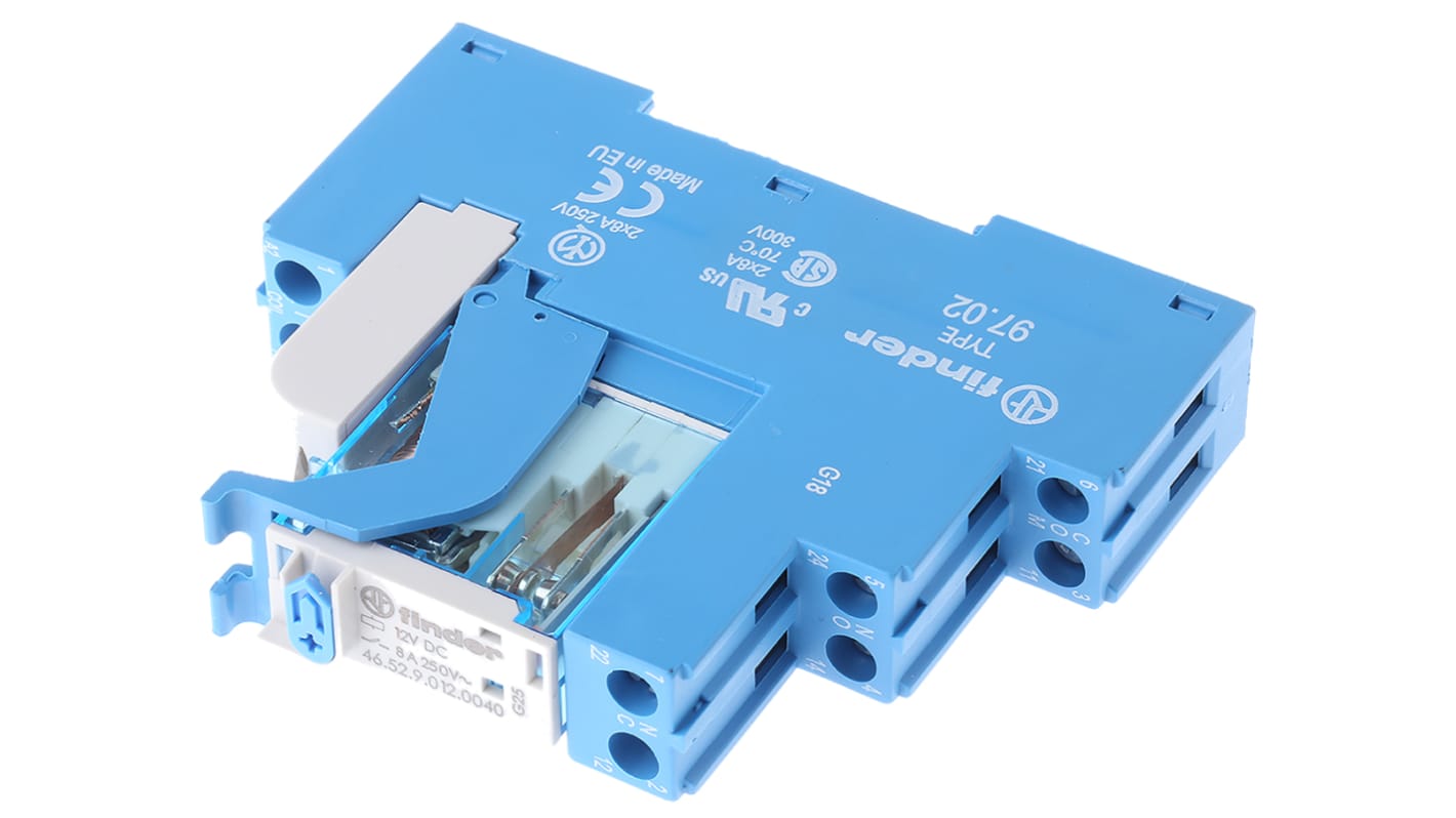 Finder  DIN Rail Mount Interface Relay, 12V dc Coil, DPDT