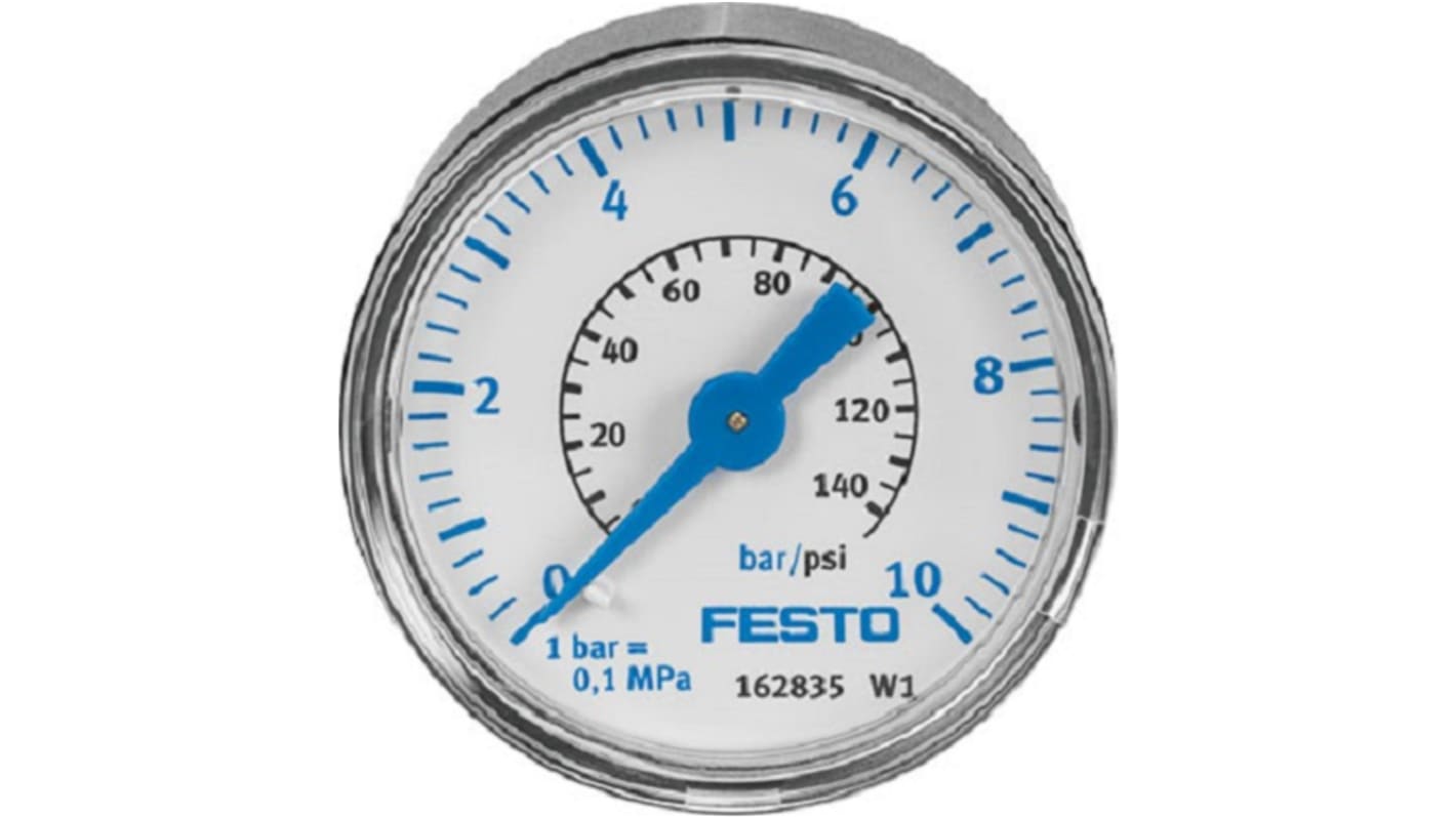 Festo G 1/8 Hydraulic, Pneumatic Pressure Gauge 10bar, MA-40-10-1/8, 0bar min., 359874