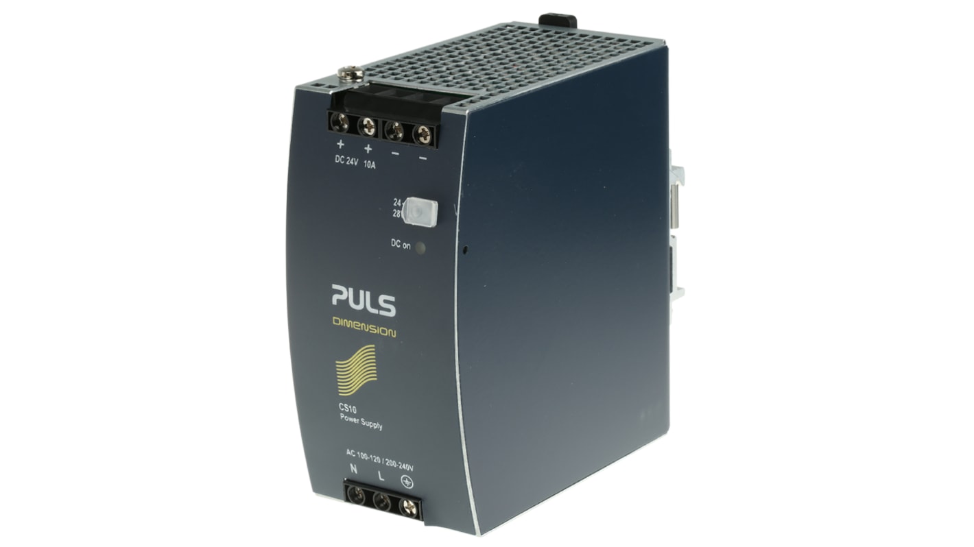 PULS DIMENSION C-Line Switch Mode DIN Rail Power Supply, 100 → 120V ac ac Input, 24V dc dc Output, 10A Output,