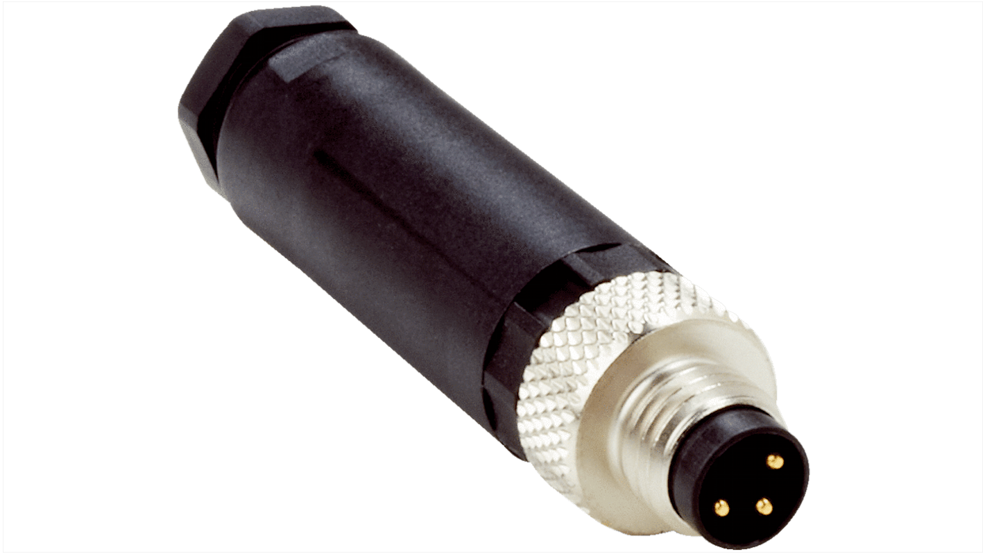 Connector, 3 Contacts, Cable Mount, M8 Connector, Plug, Male, IP67