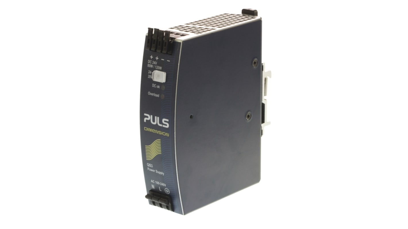 PULS DIMENSION Q Switch Mode DIN Rail Power Supply, 100 → 240V ac ac, dc Input, 24V dc dc Output, 3.4A Output,
