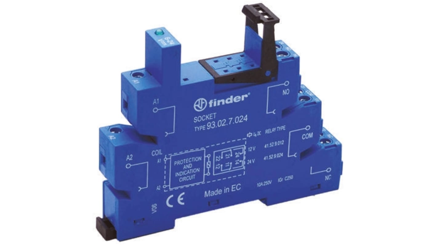 Finder 93 Relay Socket for use with 41 Series, DIN Rail, 250V ac