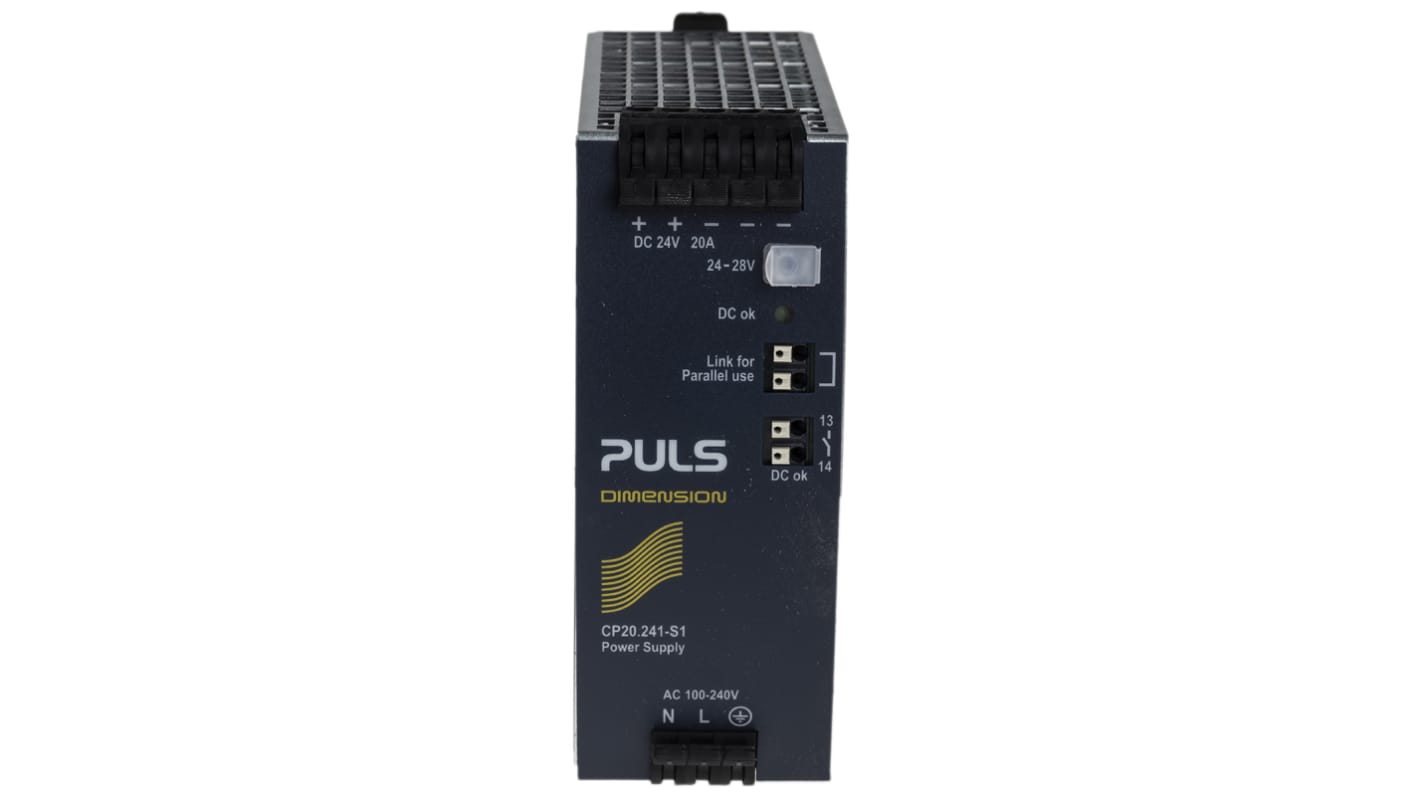 PULS CP DIN Rail Power Supply, 100 → 240V ac ac, dc Input, 24V dc dc Output, 20A Output, 480W