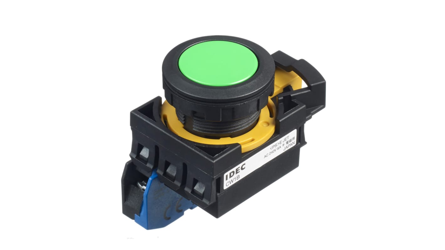 Idec CW Series Illuminated Push Button, Panel Mount, SPST, 22mm Cutout, IP65