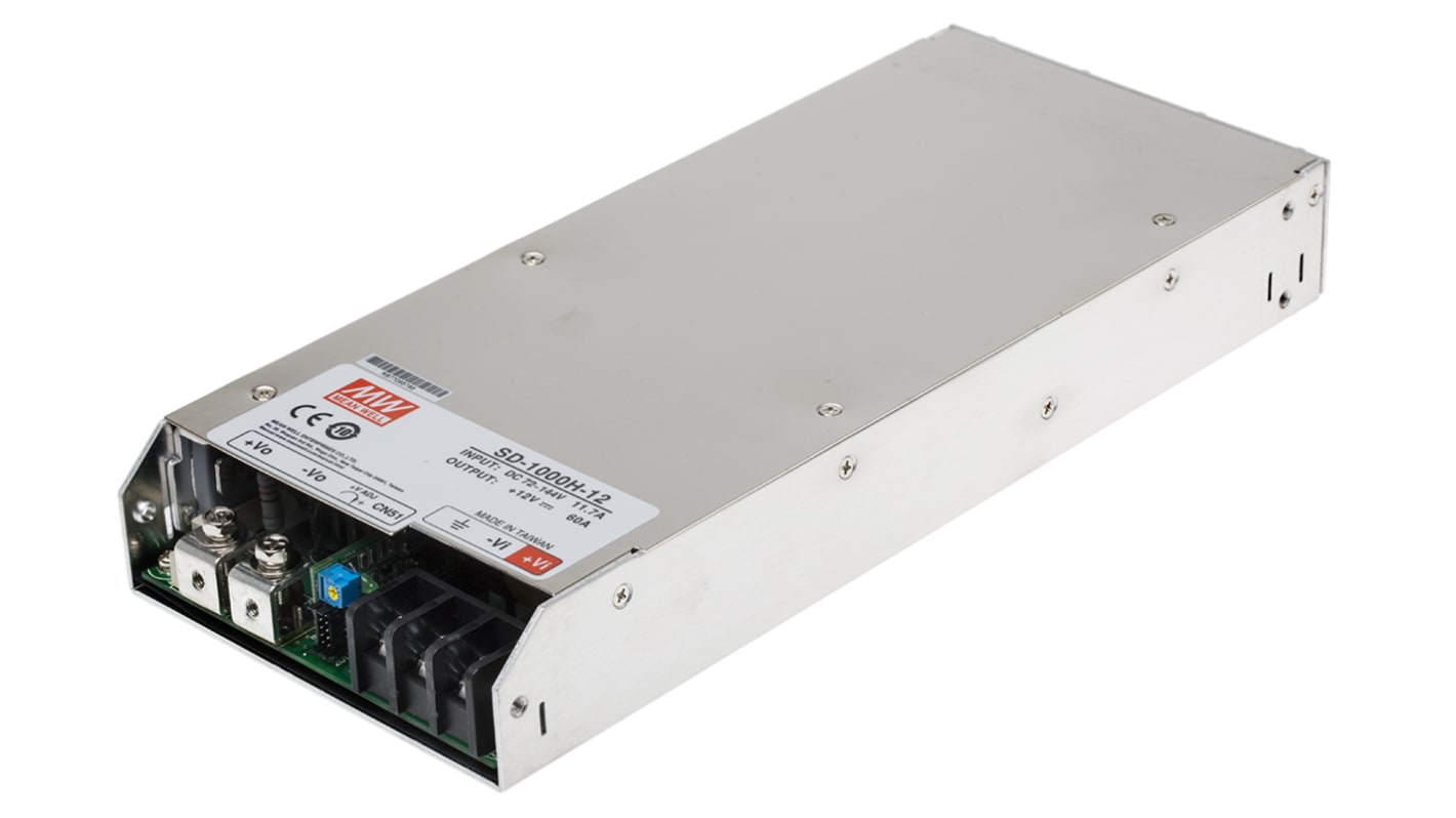 Mean Well DC-DC Converter, 12V dc/ 60A Output, 72 → 144 V dc Input, 1000W, Rack Mount, +60°C Max Temp -20°C Min