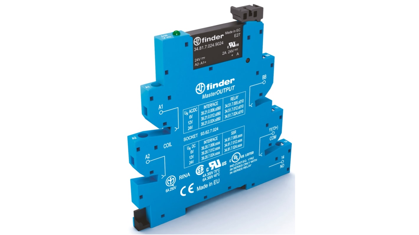 Finder DIN Rail Solid State Interface Relay, 6 A Max Load, 24 V dc Max Load, 138 V Max Control