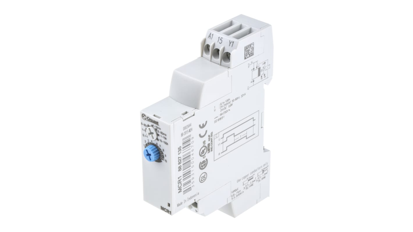 Crouzet DIN Rail  Single Function Timer Relay, 24 → 240 V ac, 24V dc, SPDT, 0.1 s → 100h