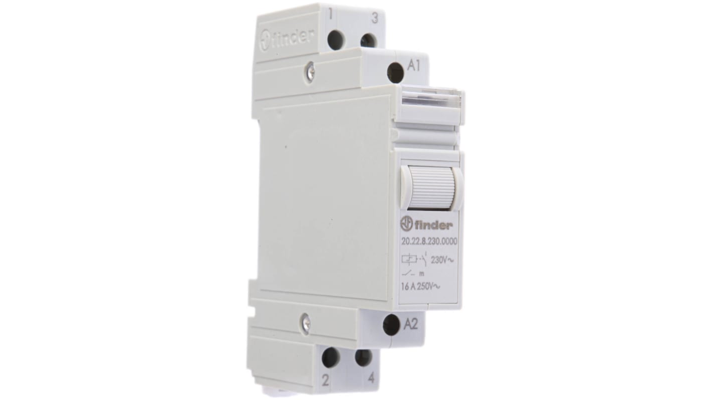 Finder DIN Rail Latching Power Relay, 230V ac Coil, 16A Switching Current, DPST