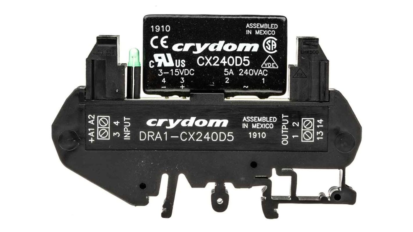 Sensata / Crydom DIN Rail Solid State Interface Relay, 5 A rms Max Load, 280 V ac Max Load, 15 V dc Max Control