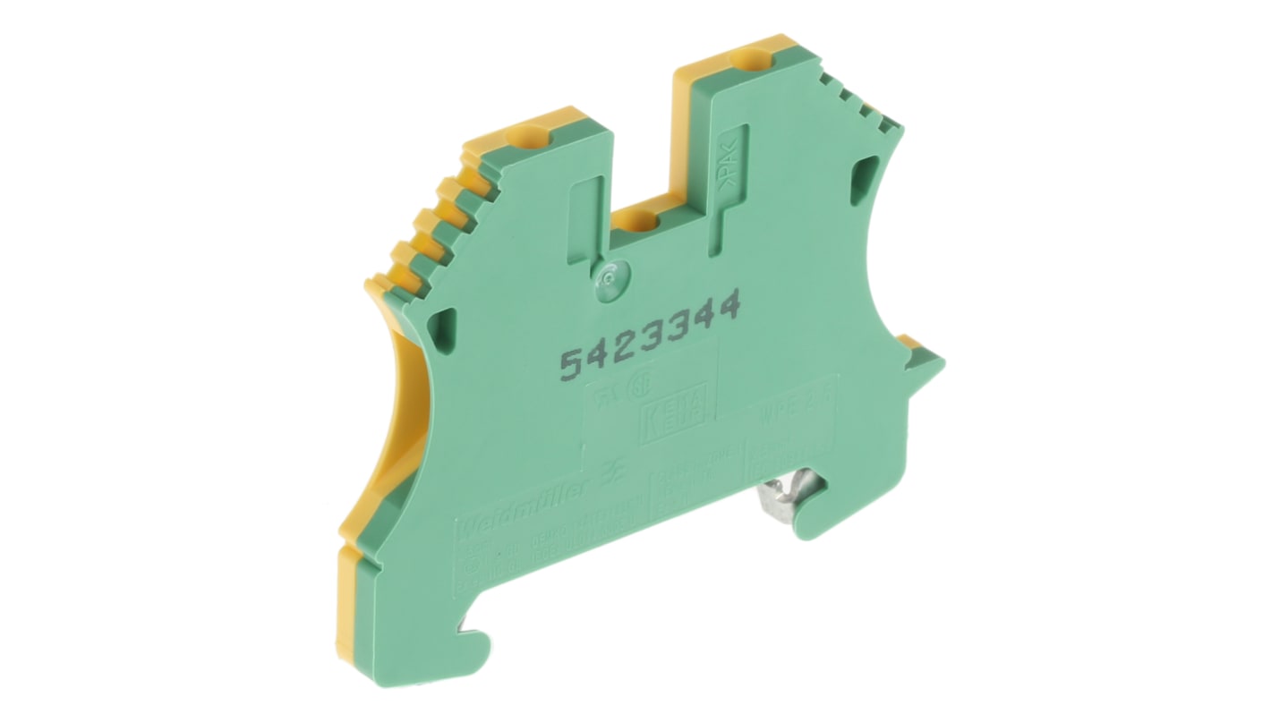 Weidmuller 2-Way WPE 2.5 Earth Terminal Block, 30 → 12 AWG Wire, Screw Down, Wemid Housing, ATEX