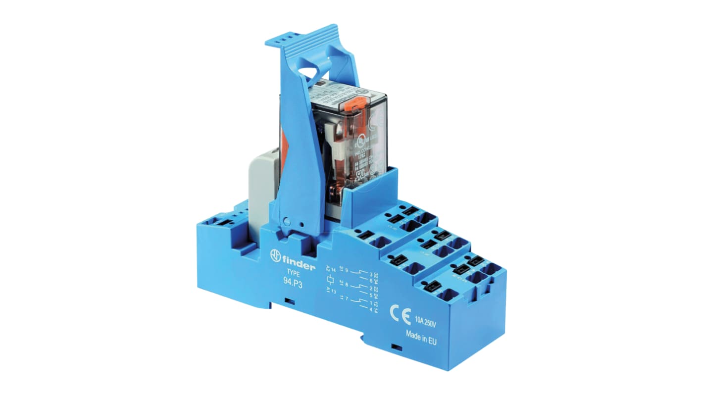 Finder  DIN Rail Mount Interface Relay, 12V dc Coil, 10A Load Current, 3PDT
