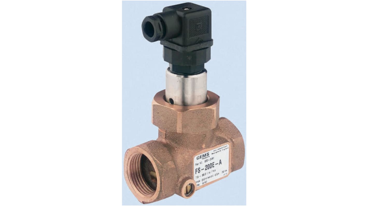 Gems Sensors FS-200E-A Series Shuttle Flow Sensor for Liquid, 7.5 L/min Min, 30 L/min Max