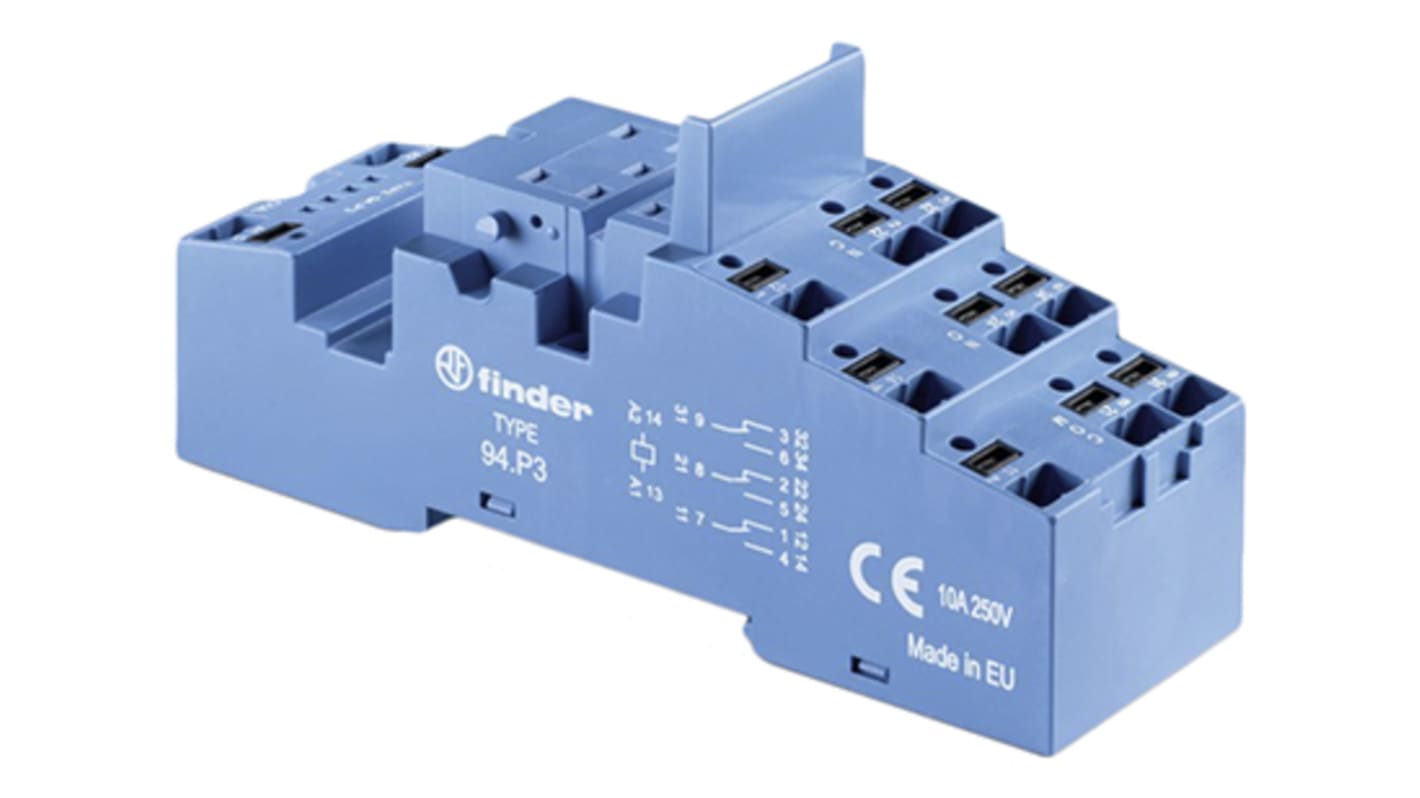 Finder 94 Relay Socket for use with 55.33 Relay, DIN Rail, 250V ac