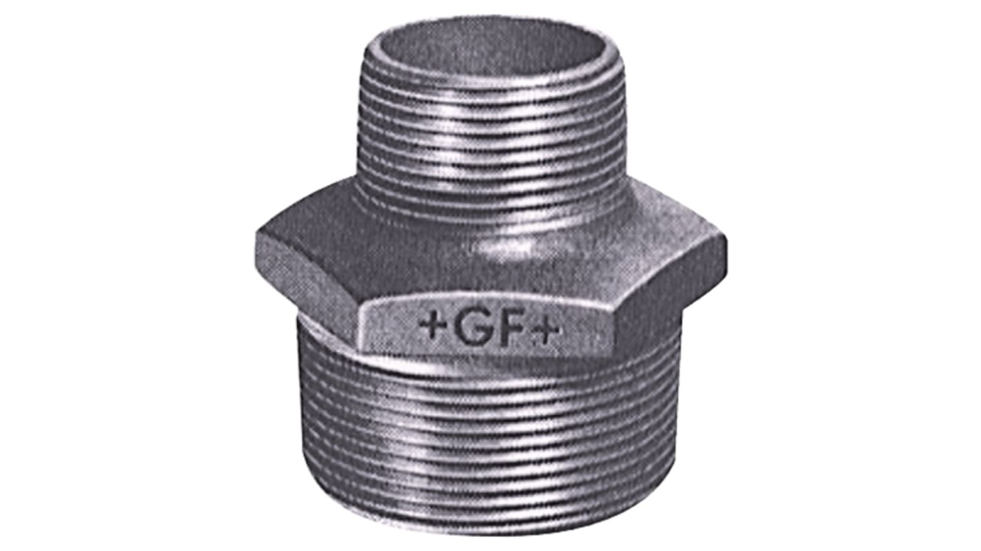 Georg Fischer Galvanised Malleable Iron Fitting Reducer Hexagon Nipple, Male BSPT 1/2in to Male BSPT 1/4in
