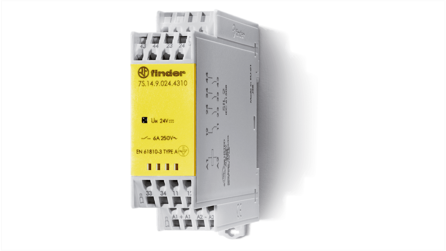 Finder Force Guided Relay, 24V dc Coil Voltage, 4 Pole, DPDT