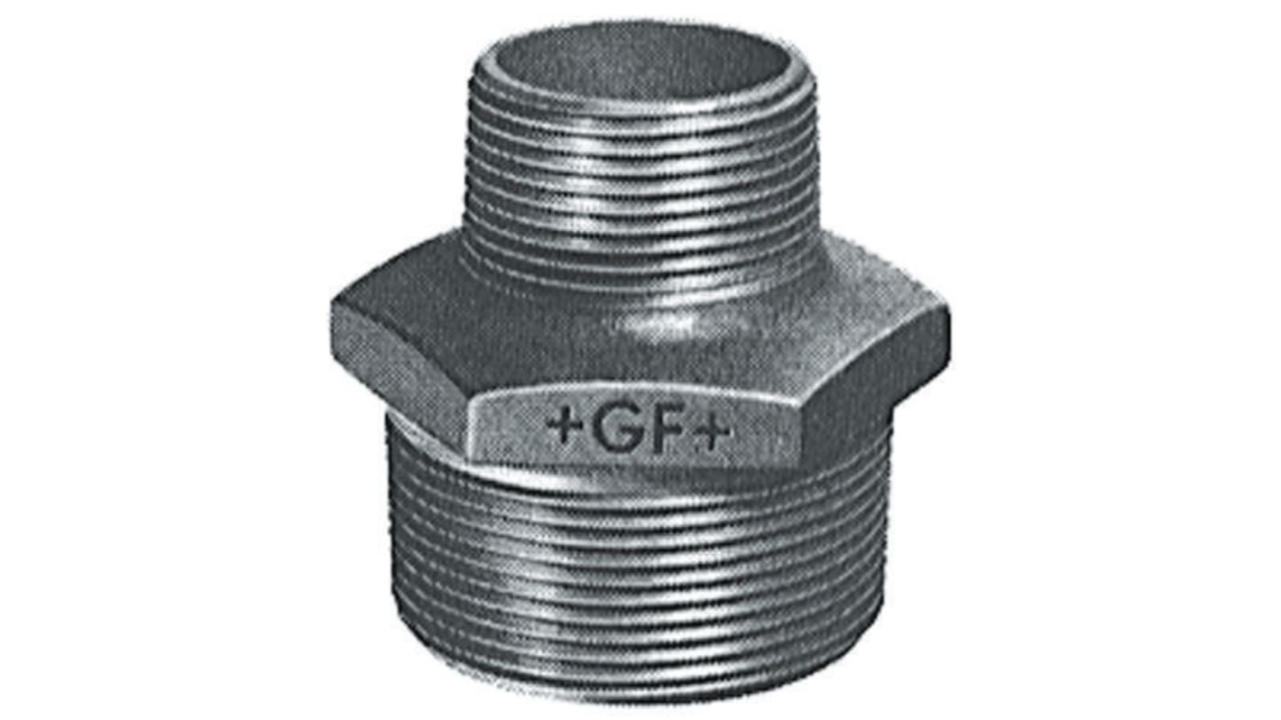 Georg Fischer Black Malleable Iron Fitting Reducer Hexagon Nipple, Male BSPT 3/4in to Male BSPT 1/2in