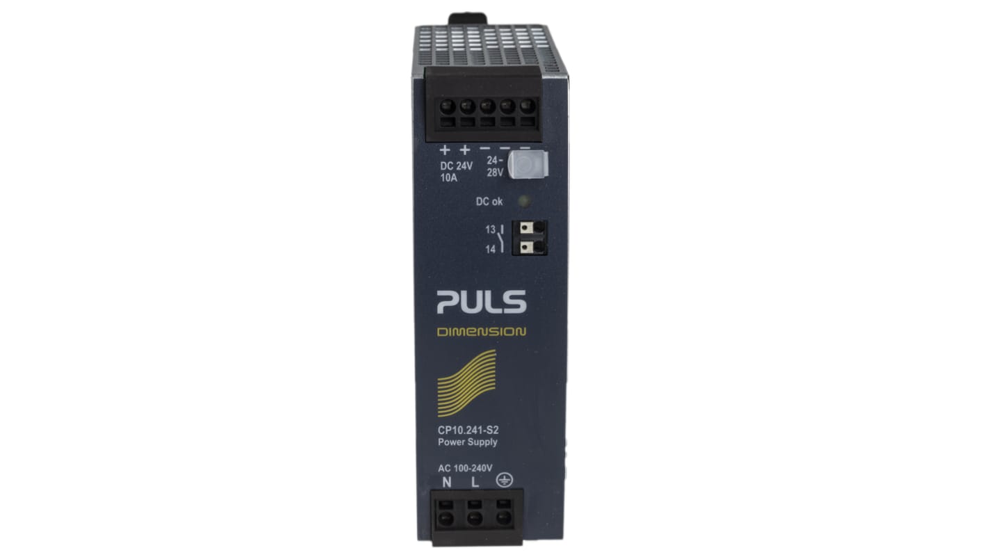 PULS CP DIN Rail Power Supply, 100 → 240V ac ac, dc Input, 24V dc dc Output, 10A Output, 240W