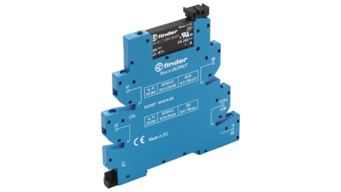 Finder DIN Rail Solid State Interface Relay, 6 A Max Load, 24 V dc Max Load, 26.4 V dc Max Control