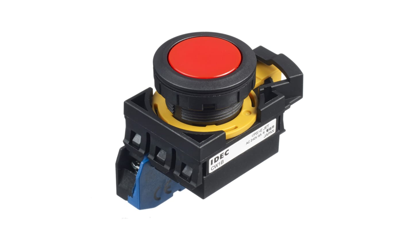 Idec CW Series Illuminated Push Button, Panel Mount, SPST, 22mm Cutout, IP65