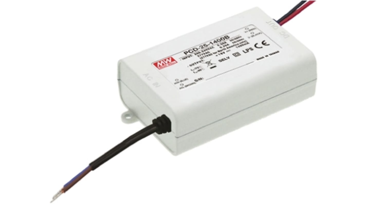 Mean Well LED Driver, 12 → 18V Output, 25.2W Output, 1.4A Output, Constant Current Dimmable