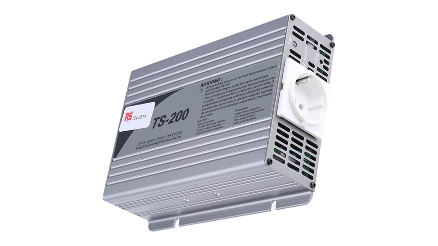 Mean Well Pure Sine Wave 200W Power Inverter, 10.5 → 15V dc Input, 230V ac Output