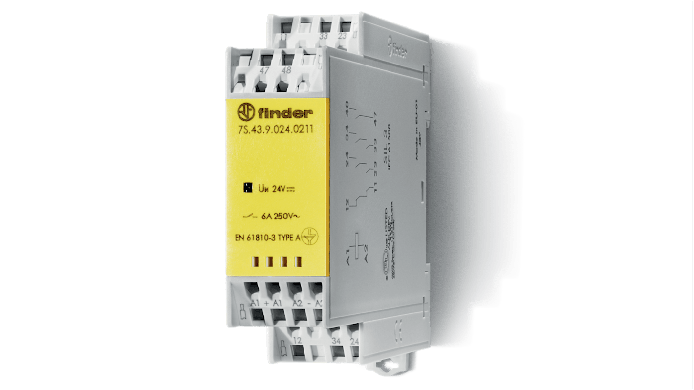 Finder DIN Rail Non-Latching Relay with Guided Contacts , 24V dc Coil, 6A Switching Current, 3P