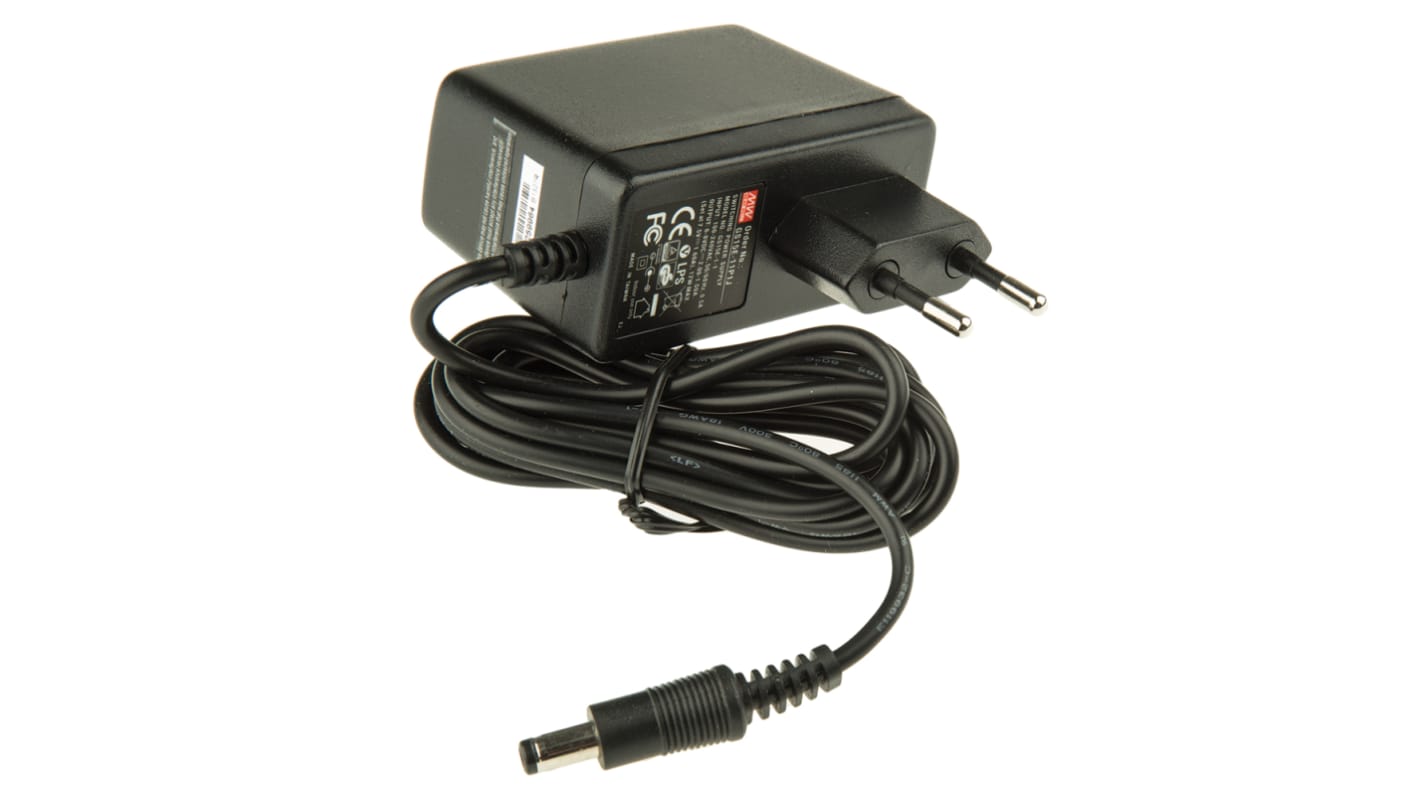 Mean Well 12W Plug-In AC/DC Adapter 7.5V dc Output, 1.6A Output